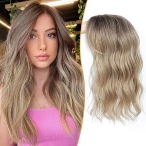 Hair Topper Wavy Synthetic Clip-In Topper for Women Natural Looking Ombre Blonde